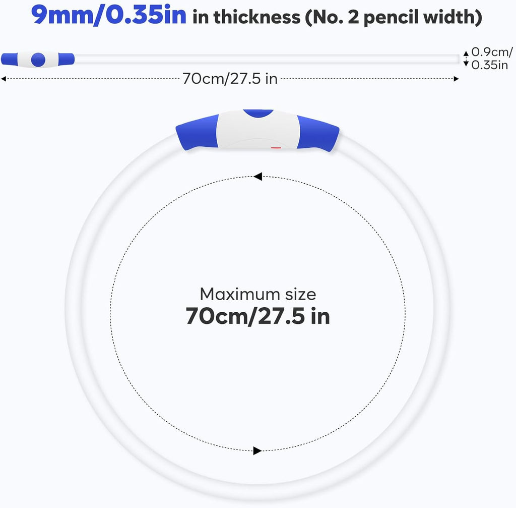 Light up Dog Collar - Waterproof LED Dog Collar Rechargeble, TPU Cuttable Glow in the Dark Safety Dog Lights for Night Walking(Blue)