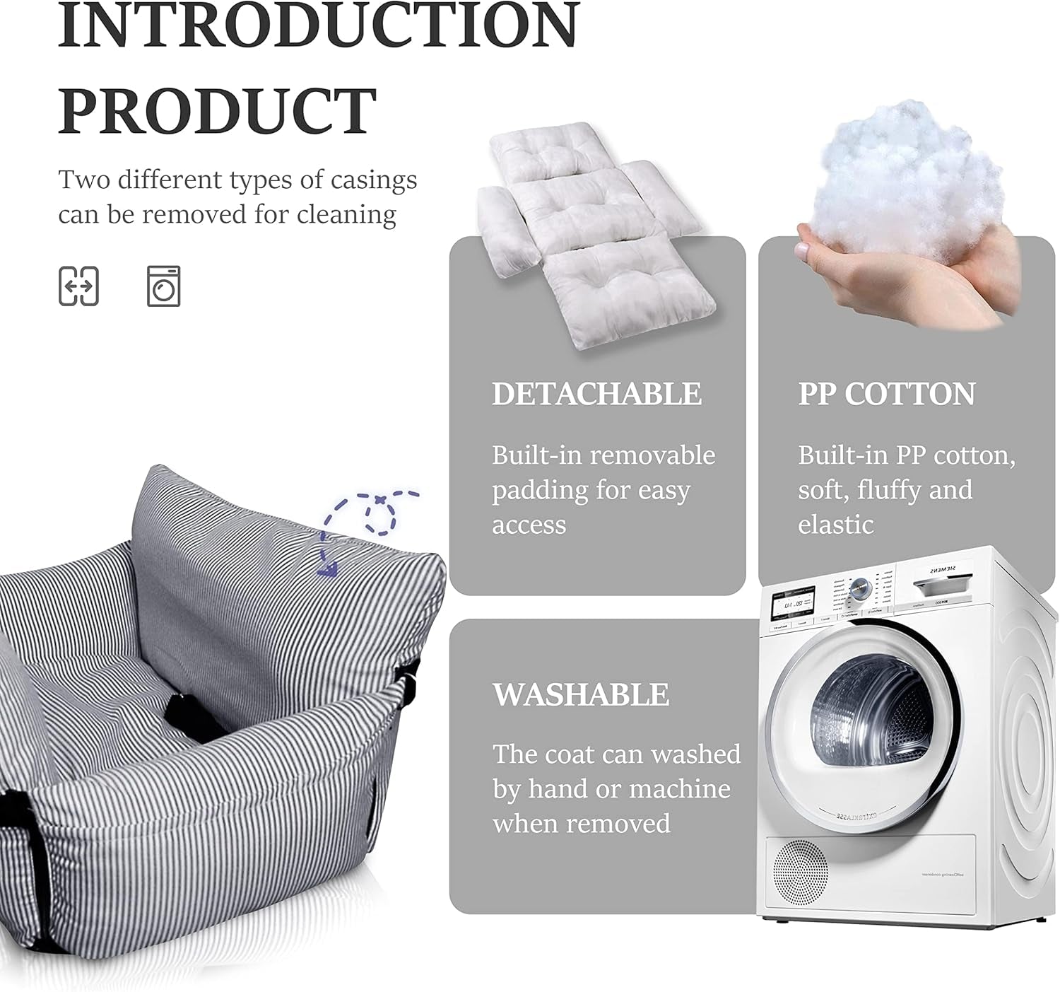 Dog Car Seat for Medium Dogs under 60 Lbs Pet，2 in 1 Booster Seats Dog Bed for Car and Home Safety Travel Carrier with 2 Pockets, Blau Stripes