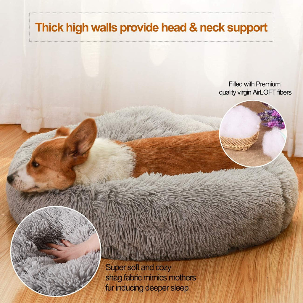 Donut Dog Beds for Medium Dogs,Washable Large Dog Bed Calming Cuddler,Fluffy round Pet Bed,Faux Fur Small Cat Bed.