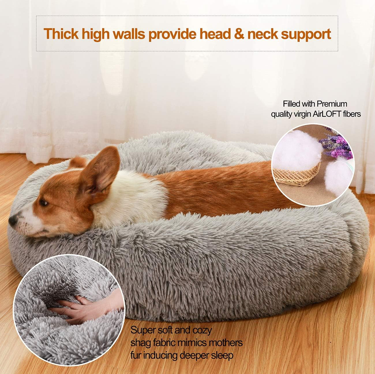 Donut Dog Beds for Medium Dogs,Washable Large Dog Bed Calming Cuddler,Fluffy round Pet Bed,Faux Fur Small Cat Bed.