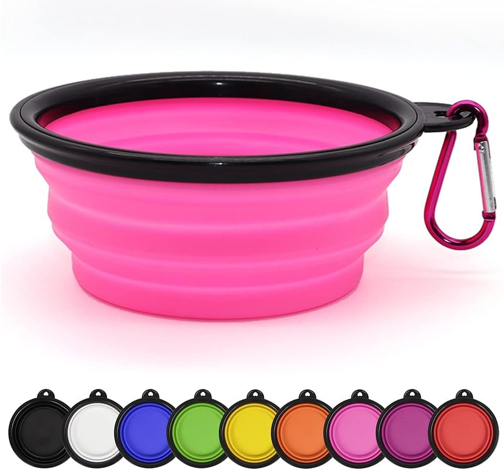 Collapsible Dog Bowl Portable Foldable Dog Travel Bowls Pets Cats Puppies Water Feeding Bowls for Walking Camping Outdoors (Small, Pink)