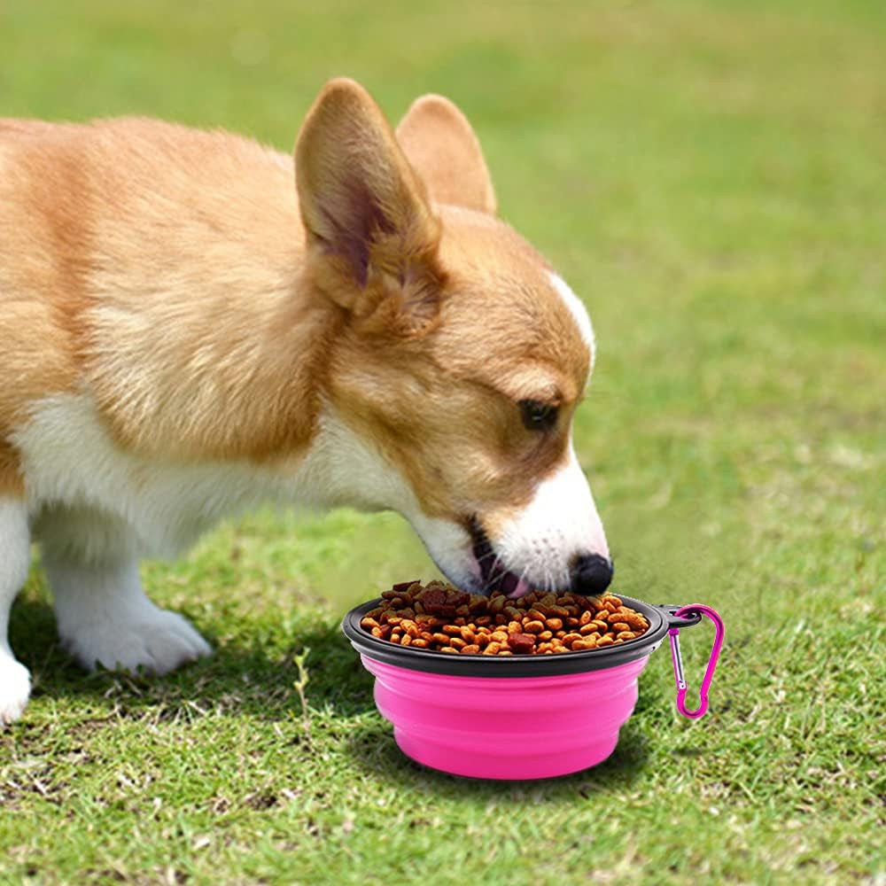 Collapsible Dog Bowl Portable Foldable Dog Travel Bowls Pets Cats Puppies Water Feeding Bowls for Walking Camping Outdoors (Small, Pink)