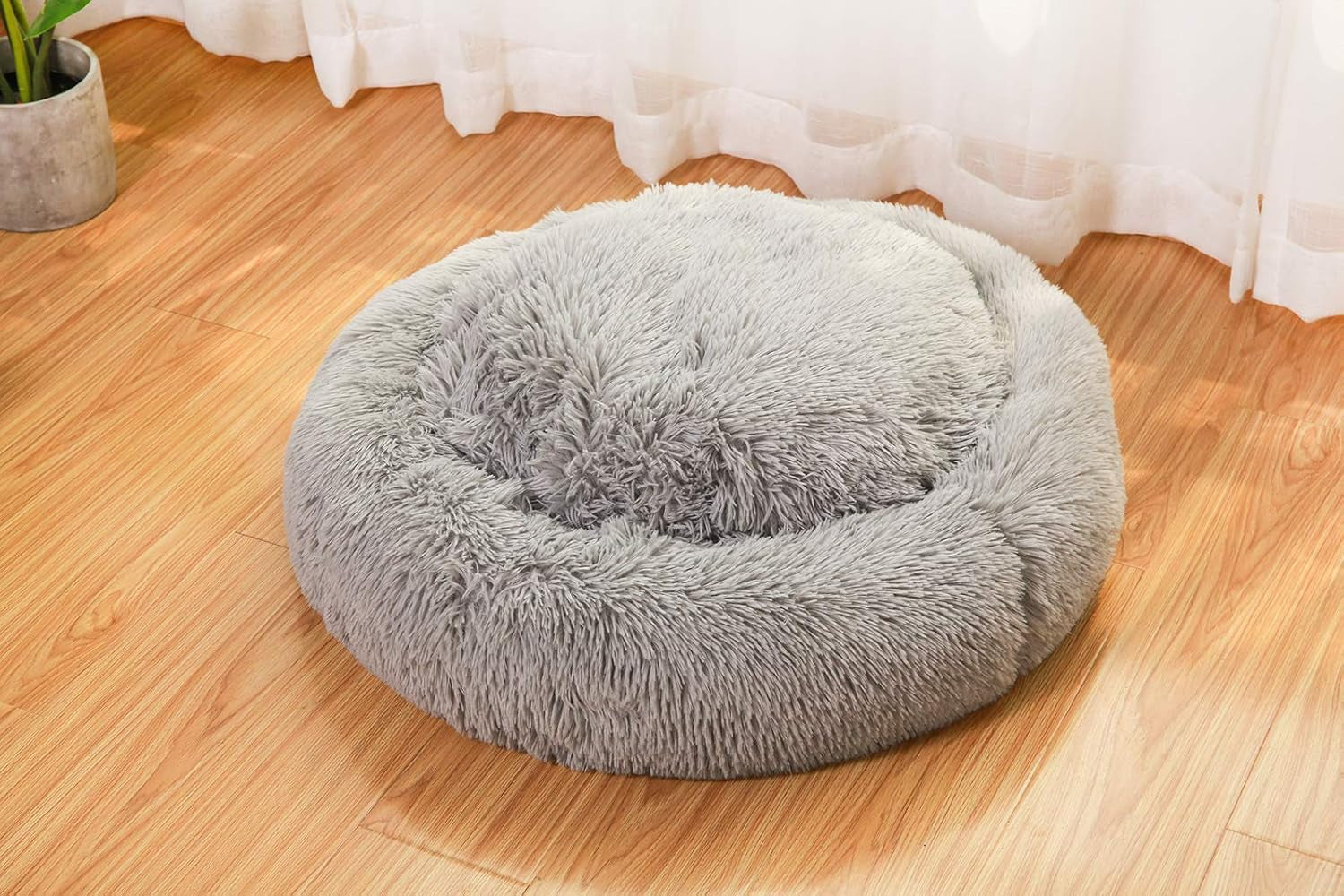 Donut Dog Beds for Medium Dogs,Washable Large Dog Bed Calming Cuddler,Fluffy round Pet Bed,Faux Fur Small Cat Bed.