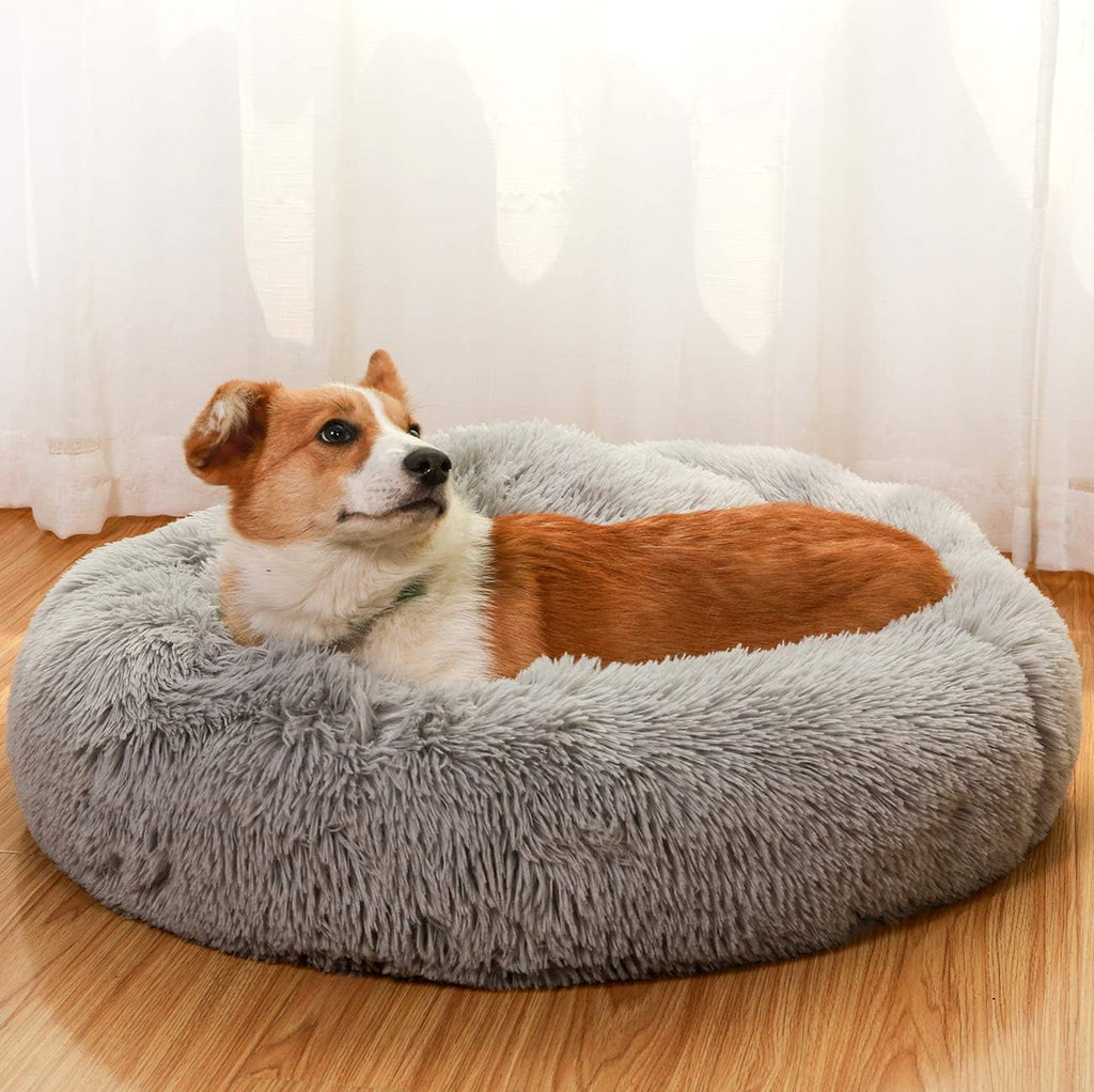 Donut Dog Beds for Medium Dogs,Washable Large Dog Bed Calming Cuddler,Fluffy round Pet Bed,Faux Fur Small Cat Bed.