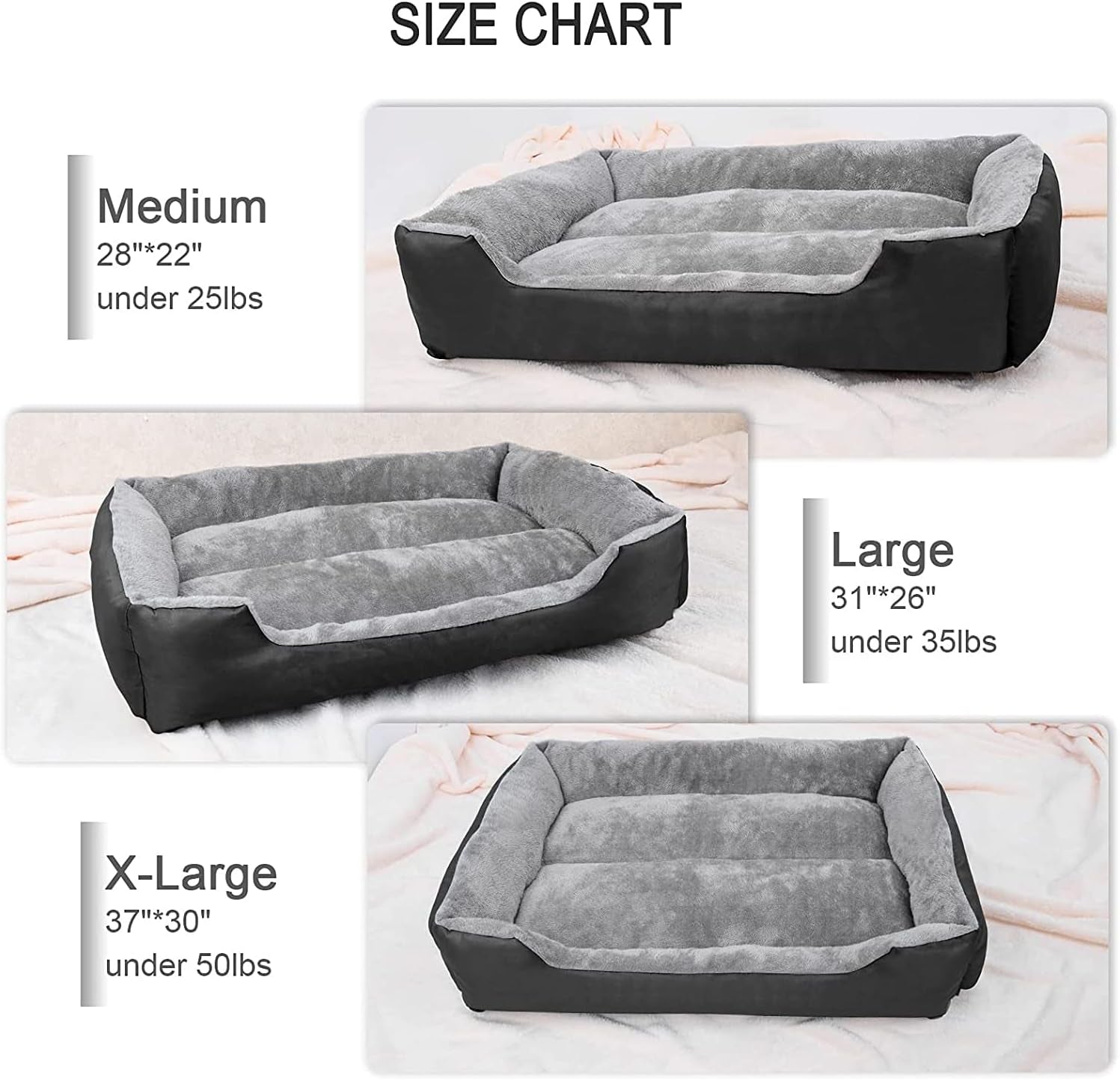 Dog Bed for Medium Dogs, Warming Washable Rectangle Pet Bed, Large Dog Bed with Waterproof Bottom for Large Dogs(28/31/37 Inch) (37"*30"(Pack of 1), Black)