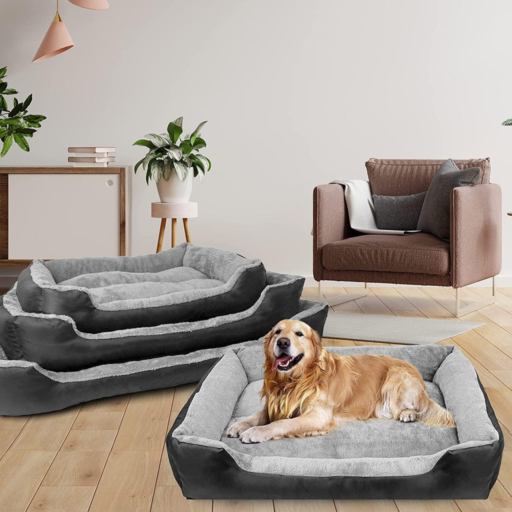 Dog Bed for Medium Dogs, Warming Washable Rectangle Pet Bed, Large Dog Bed with Waterproof Bottom for Large Dogs(28/31/37 Inch) (37"*30"(Pack of 1), Black)
