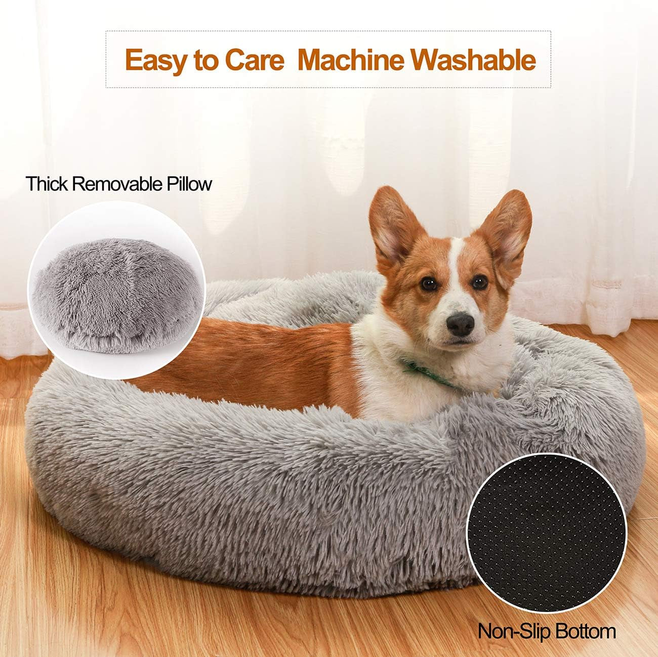 Donut Dog Beds for Medium Dogs,Washable Large Dog Bed Calming Cuddler,Fluffy round Pet Bed,Faux Fur Small Cat Bed.