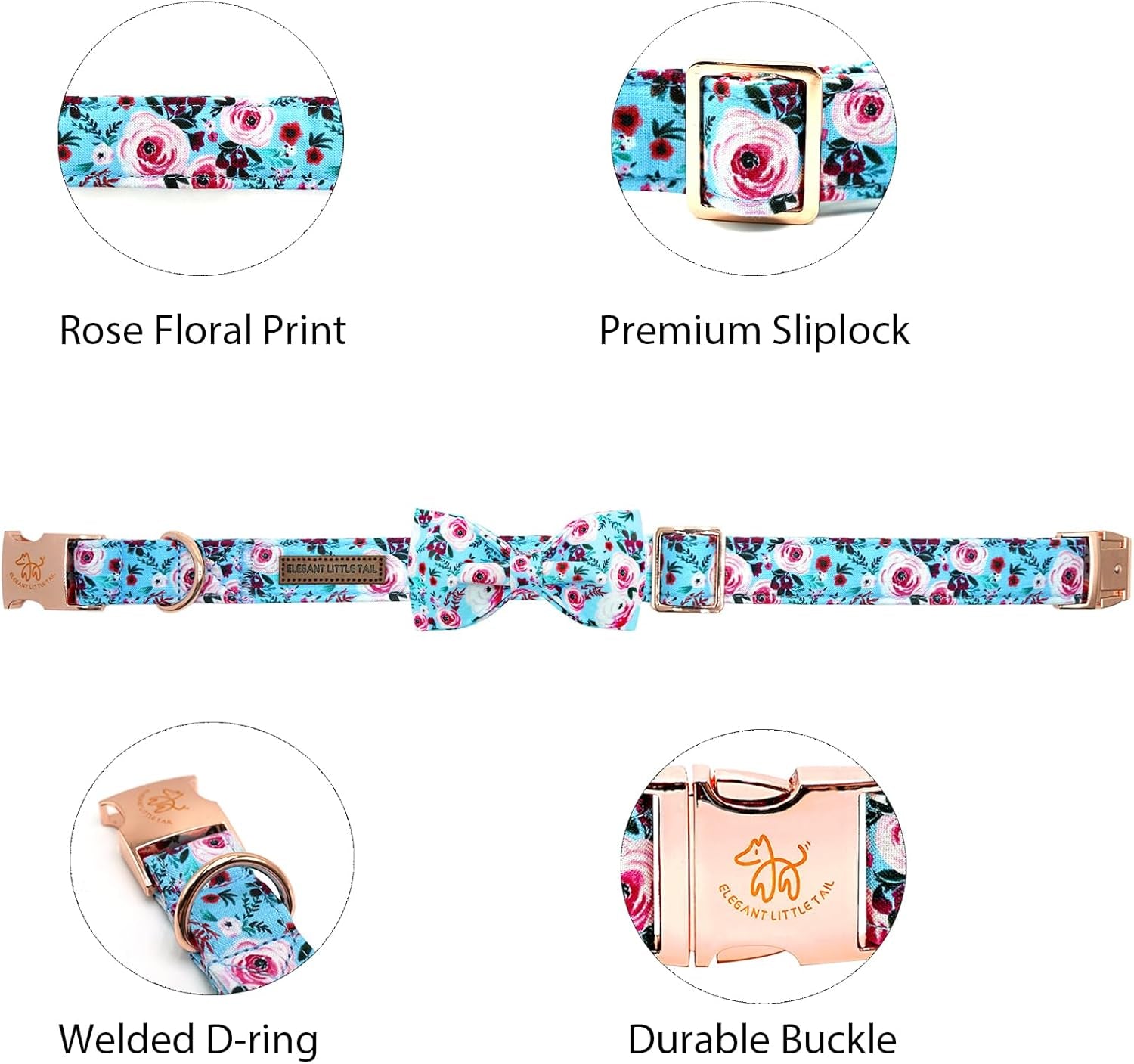 Dog Collar, Rose Print Pet Collar Summer Dog Collar Durable Metal Buckle Dog Collars Cotton Pet Adjustable Dog Collars for X-Small Dogs