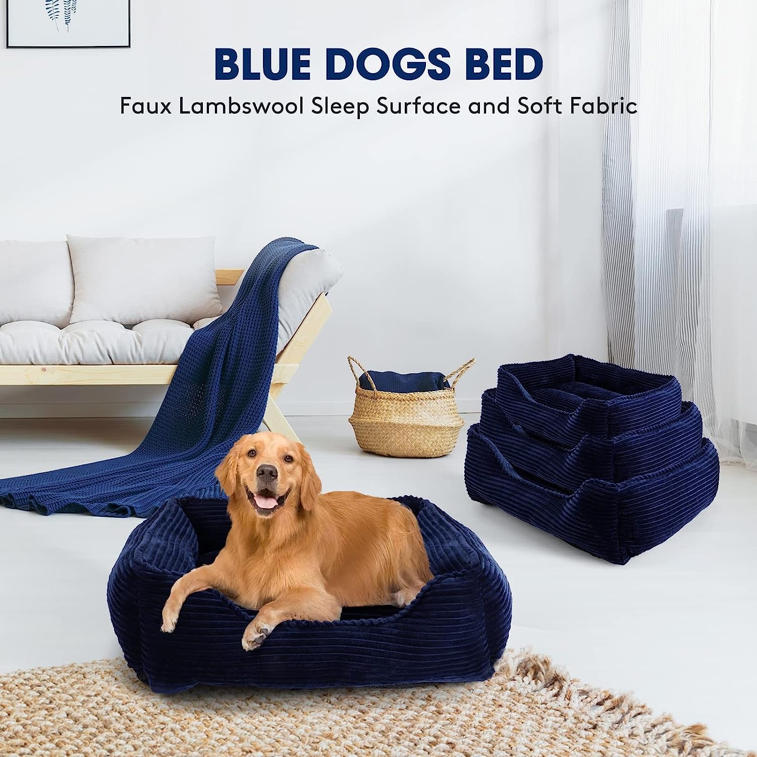 Dog Beds for Large Medium Small Dogs Durable Washable Dog Sofa Bed Cozy Rectangle Puppy Bed Calming Orthopedic Dogs Bed with Non-Slip Bottom Pets Cat Beds Indestructible Dog Crate Bed for Sleeping