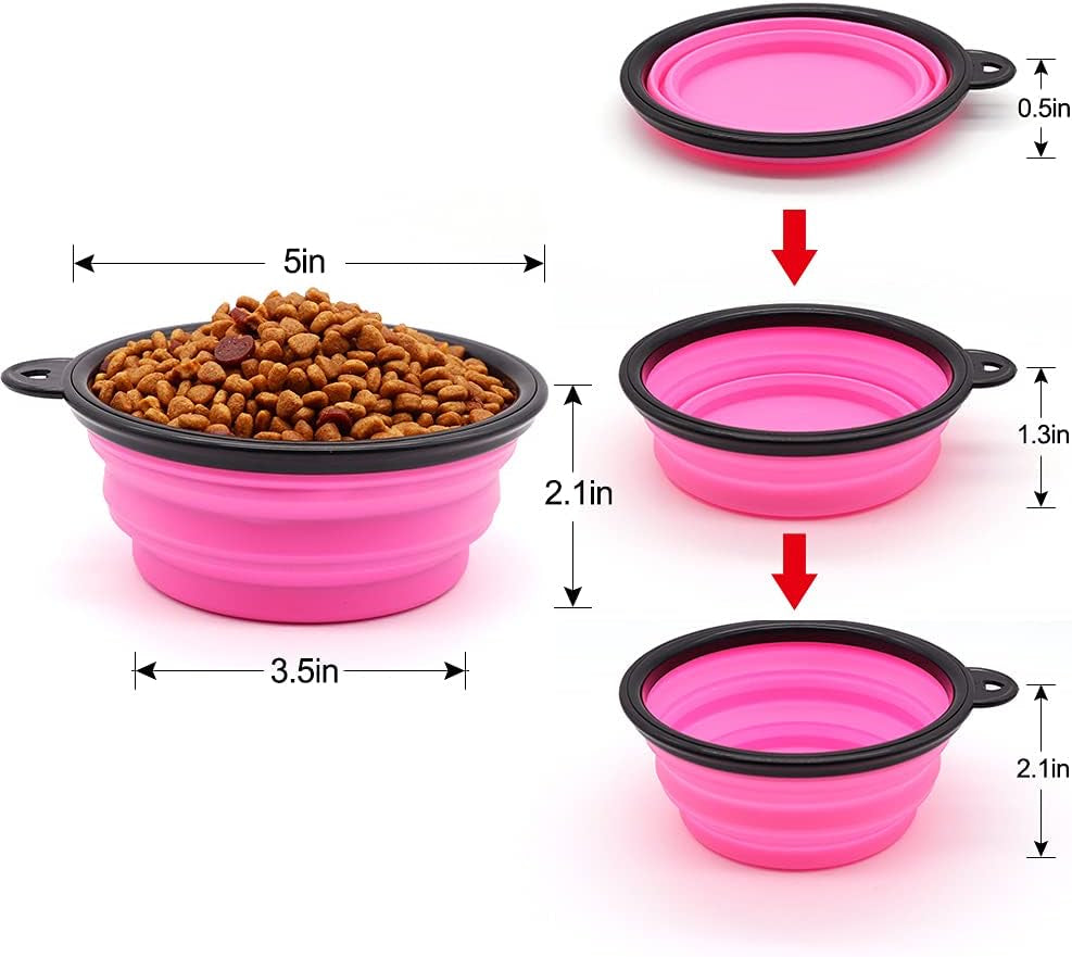 Collapsible Dog Bowl Portable Foldable Dog Travel Bowls Pets Cats Puppies Water Feeding Bowls for Walking Camping Outdoors (Small, Pink)