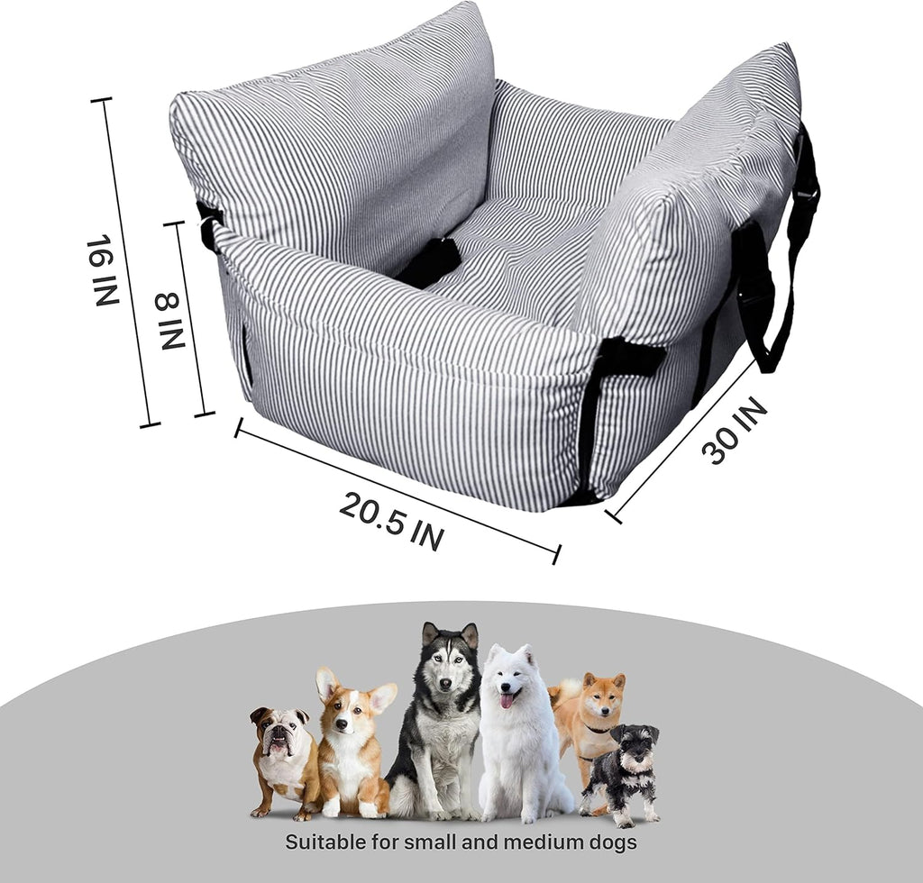 Dog Car Seat for Medium Dogs under 60 Lbs Pet，2 in 1 Booster Seats Dog Bed for Car and Home Safety Travel Carrier with 2 Pockets, Blau Stripes