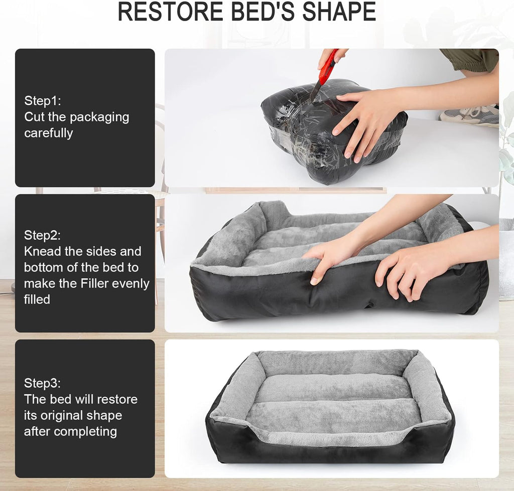 Dog Bed for Medium Dogs, Warming Washable Rectangle Pet Bed, Large Dog Bed with Waterproof Bottom for Large Dogs(28/31/37 Inch) (37"*30"(Pack of 1), Black)