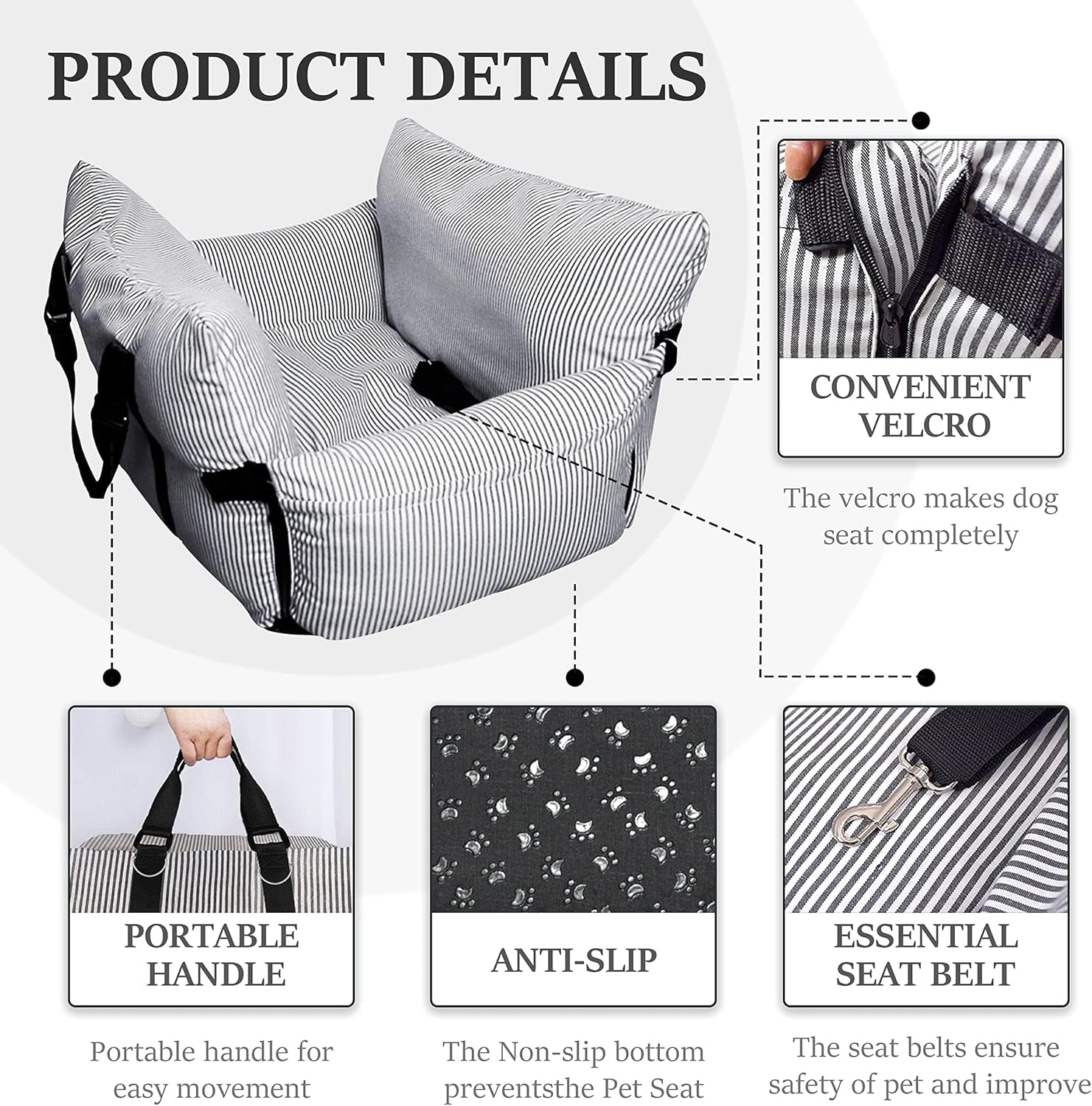 Dog Car Seat for Medium Dogs under 60 Lbs Pet，2 in 1 Booster Seats Dog Bed for Car and Home Safety Travel Carrier with 2 Pockets, Blau Stripes