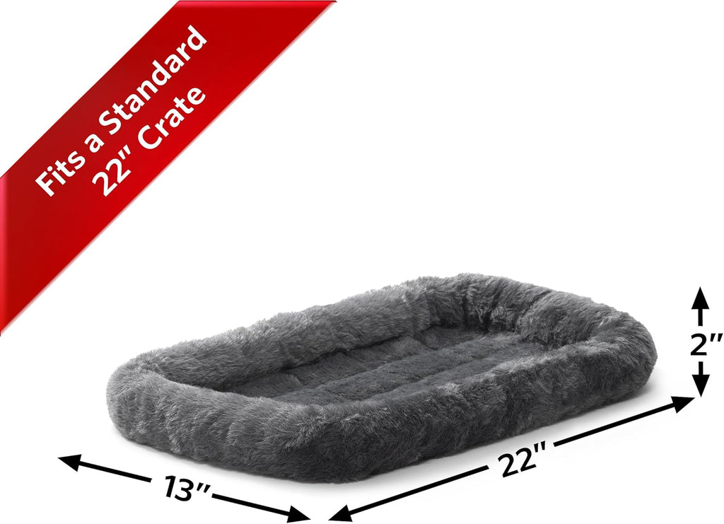 XS Dog Bed – Gray Faux Fur Bolster, Ultra-Soft and Machine Washable, Fits 22-Inch Crates and Carriers, for Small Dogs and Cats