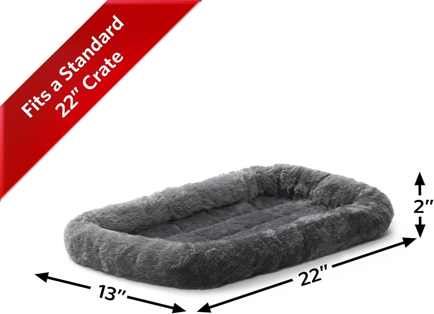 XS Dog Bed – Gray Faux Fur Bolster, Ultra-Soft and Machine Washable, Fits 22-Inch Crates and Carriers, for Small Dogs and Cats