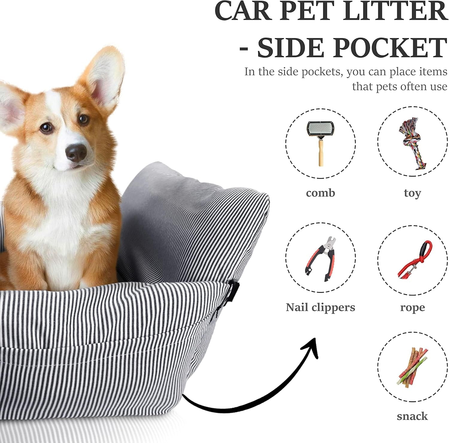 Dog Car Seat for Medium Dogs under 60 Lbs Pet，2 in 1 Booster Seats Dog Bed for Car and Home Safety Travel Carrier with 2 Pockets, Blau Stripes