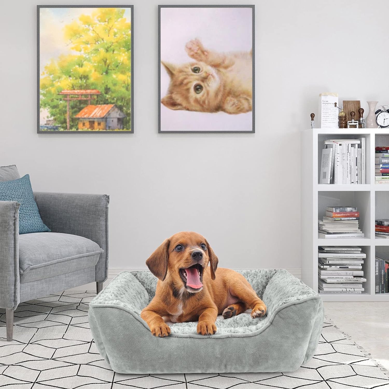 Dog Beds for Large Medium and Small Dogs. Machine Washable Rectangle Pet Bed, Soft and Thickened Enough Breathable Dog Sofa Bed, Anti-Slip Bottom Puppy Beds