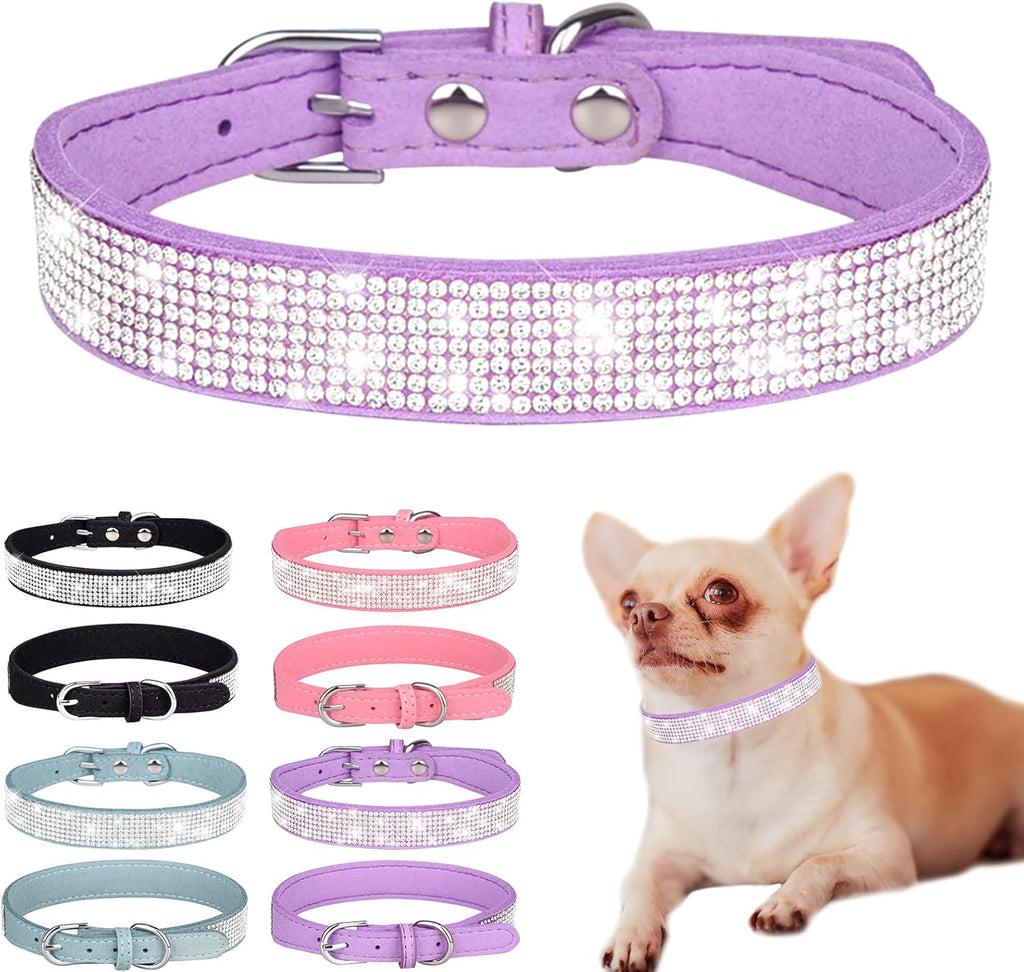 Rhinestone Dog Collar Soft Velvet Leather Cat Collars Cute Luxury Diamond Studded Bling Dog Collar Necklaces Adjustable Puppy Collar for Small Medium Large Dogs Cats Kitten (Purple,Xxs)