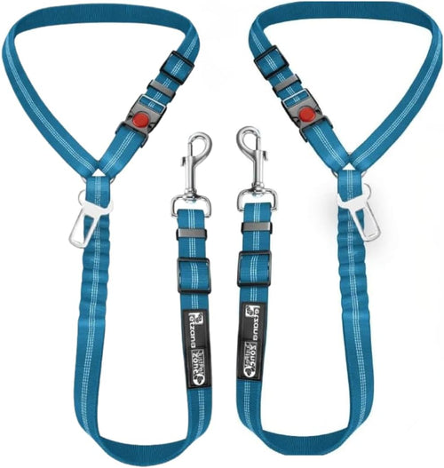 Comfortable Dog Seat Belt Harness for Car - 2-In-1 Leash and Restraint Secures to Headrest. Adjustable Bungee, Strong, Durable, 360 Degree Swivel Attach Won'T Twist, Reflective, Easy to Use (Blue)