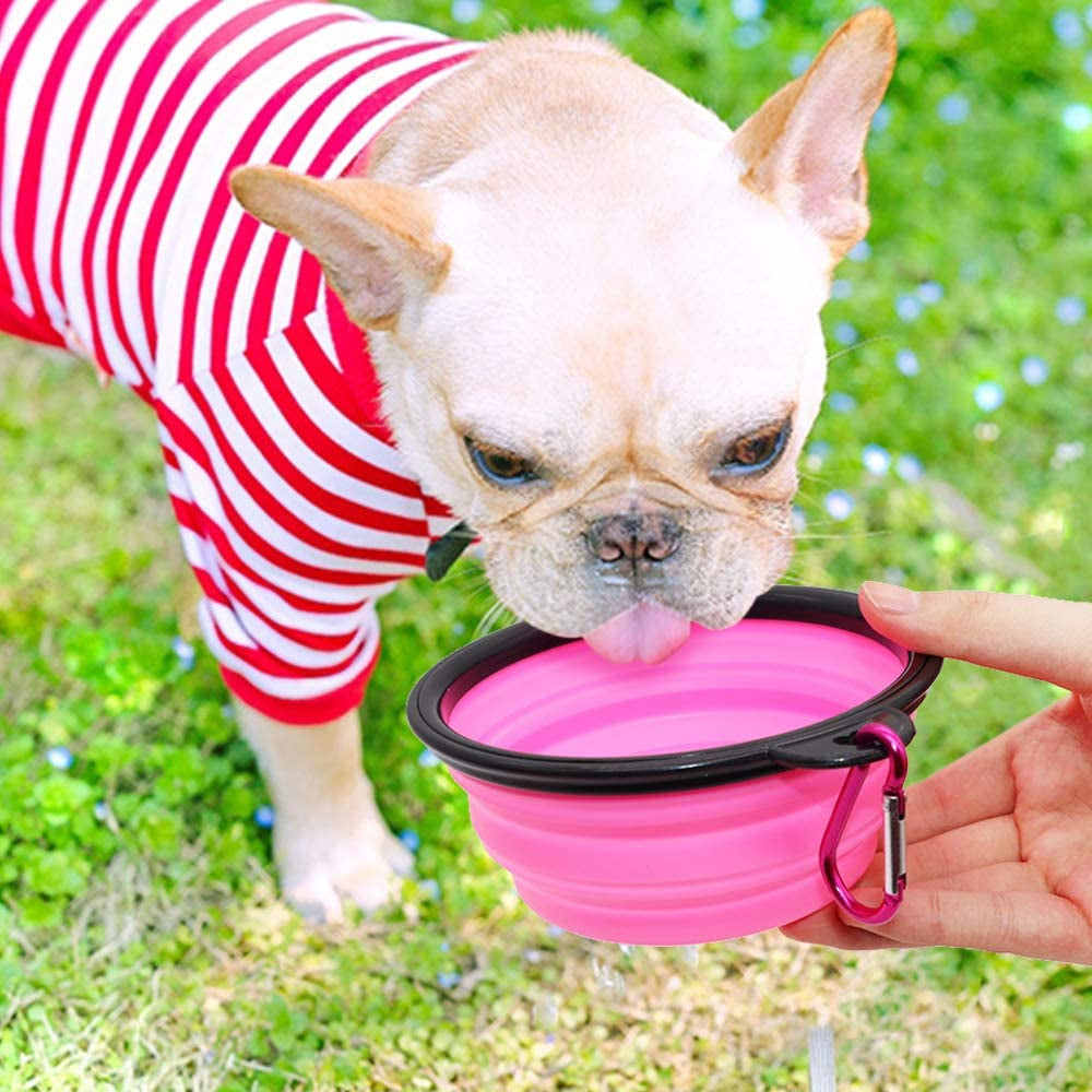 Collapsible Dog Bowl Portable Foldable Dog Travel Bowls Pets Cats Puppies Water Feeding Bowls for Walking Camping Outdoors (Small, Pink)