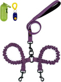 Dual Dog Leash,Double Dog Leash,Shock Absorbing Reflective Bungee for Two Dogs,Medium (6-35 Lbs)| Large (25-150 Lbs),360 Swivel No Tangle Walking Leash with Waste Bag Dispenser& Clicker