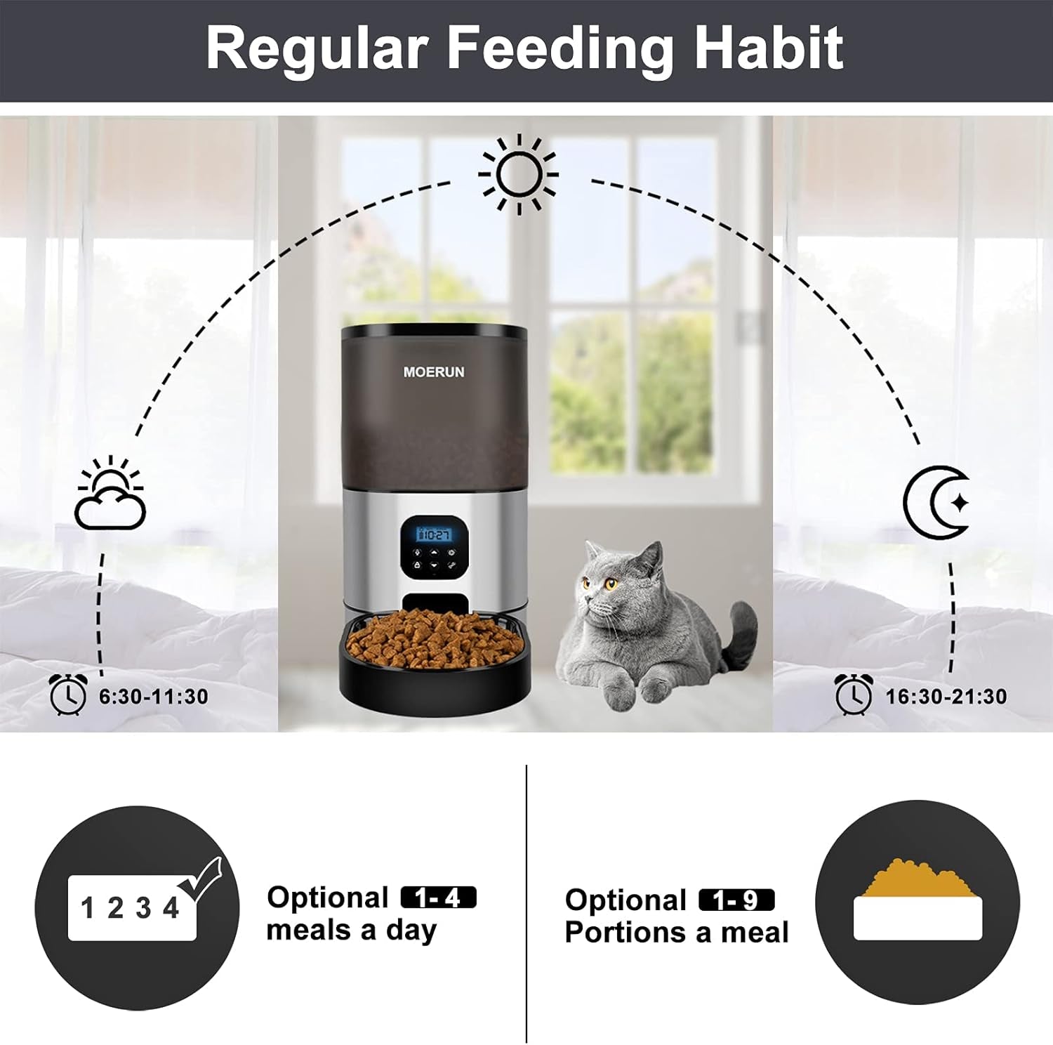 Automatic Dog Feeder 9L Automatic Cat Feeders Food Dispenser Automatic Timed Pet Feeder Dual Powered Mode Programmable Portion Control 20S Voice Recorder for Cats and Dogs