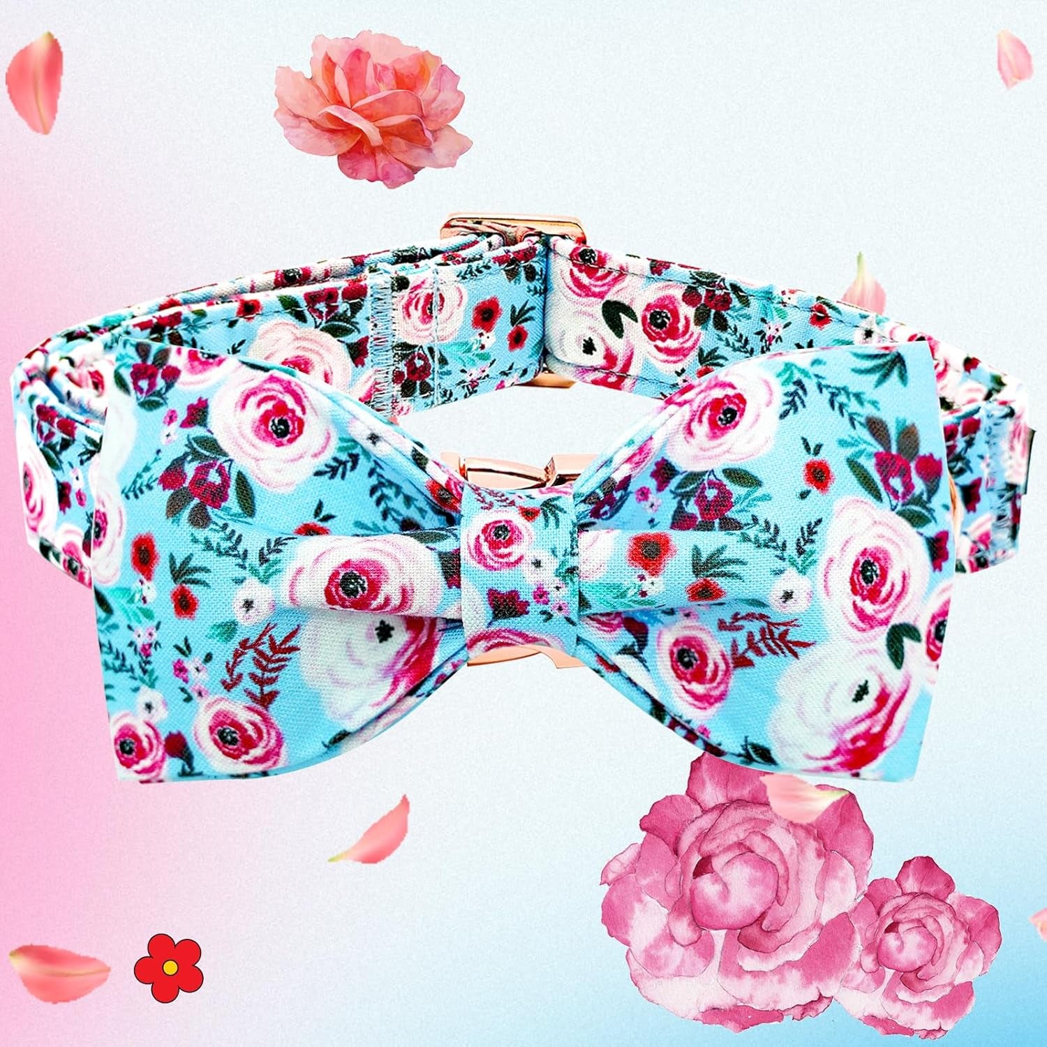 Dog Collar, Rose Print Pet Collar Summer Dog Collar Durable Metal Buckle Dog Collars Cotton Pet Adjustable Dog Collars for X-Small Dogs